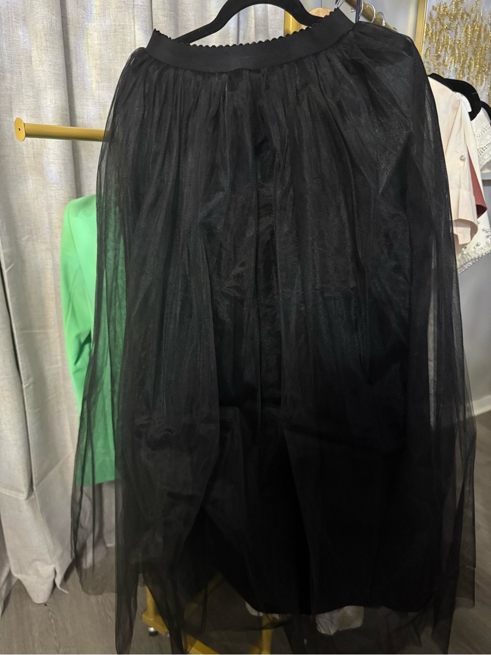 Women's Black Tulle Midi Skirt - Voluminous A-Line